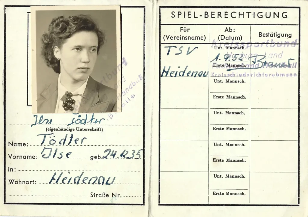 1952 09 01 Spielberechtigung Handball Ilse Toedter
