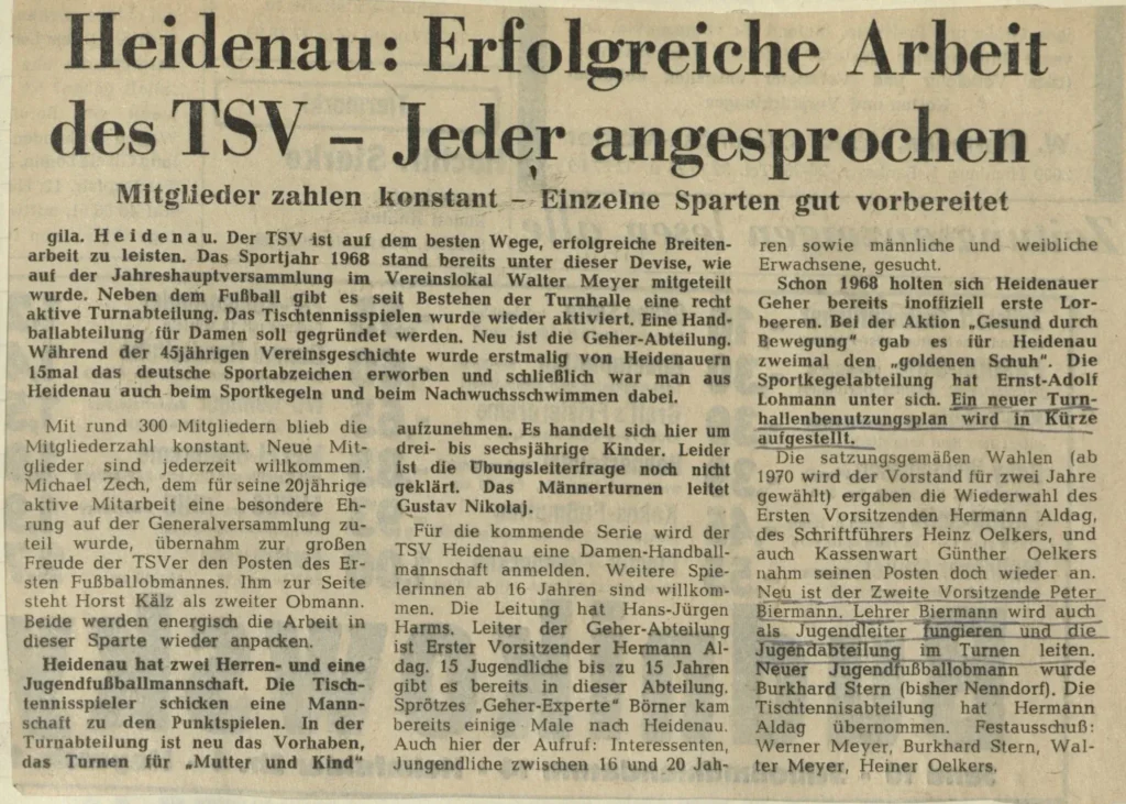 1968 Heidenau Erfolgreiche Arbeit Des Tsv Jeder Angesprochen