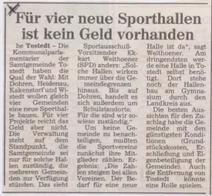 1988 10 24 Fuer Vier Neue Sporthallen Ist Kein Geld Vorhanden